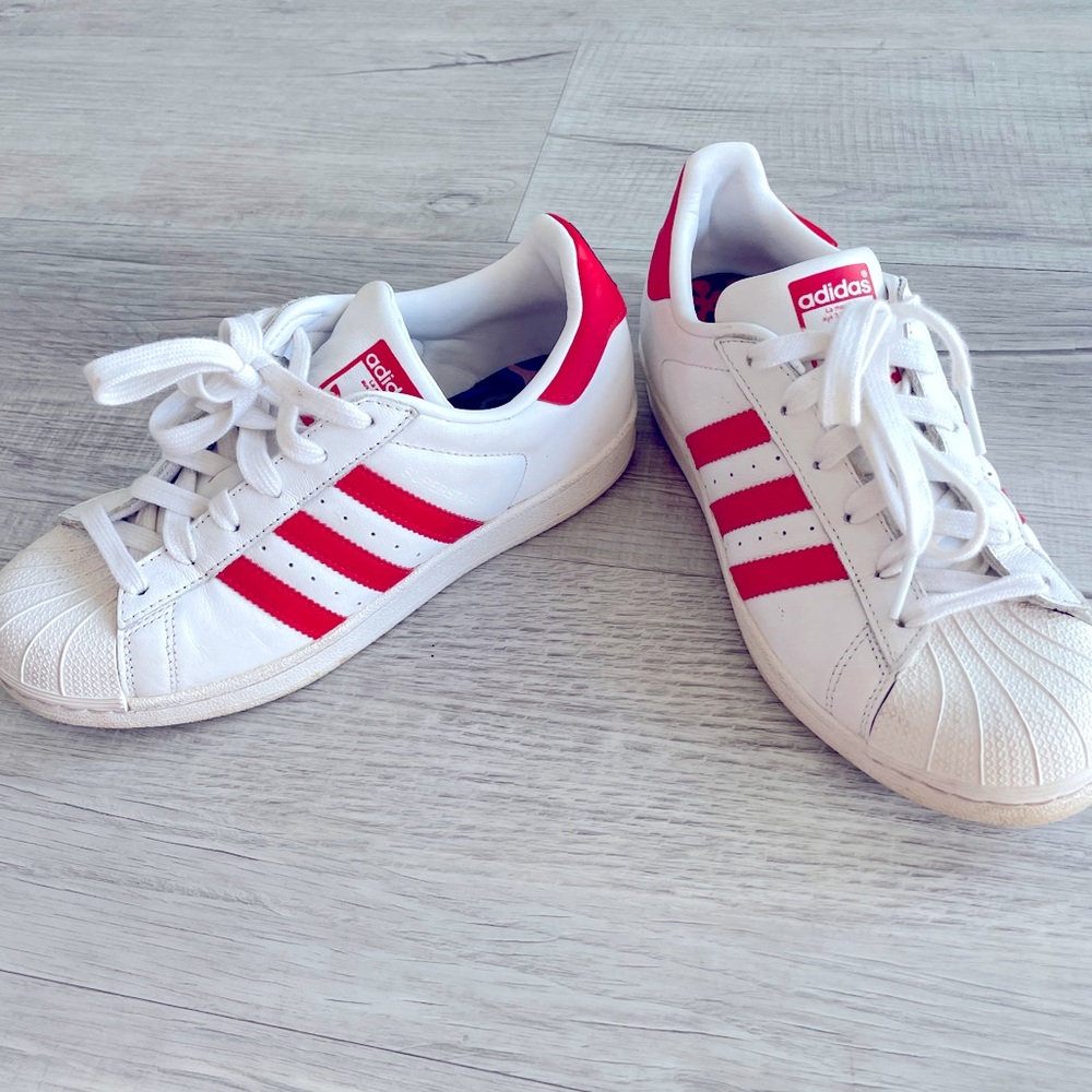 Rare Adidas Superstar Red and white stripe size 6.5 used but in good condition